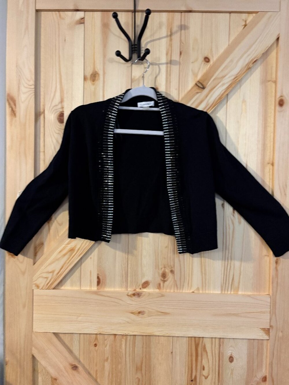 Calvin Klein Black Cropped Cardigan Rhinestone Trim Open Front Size S